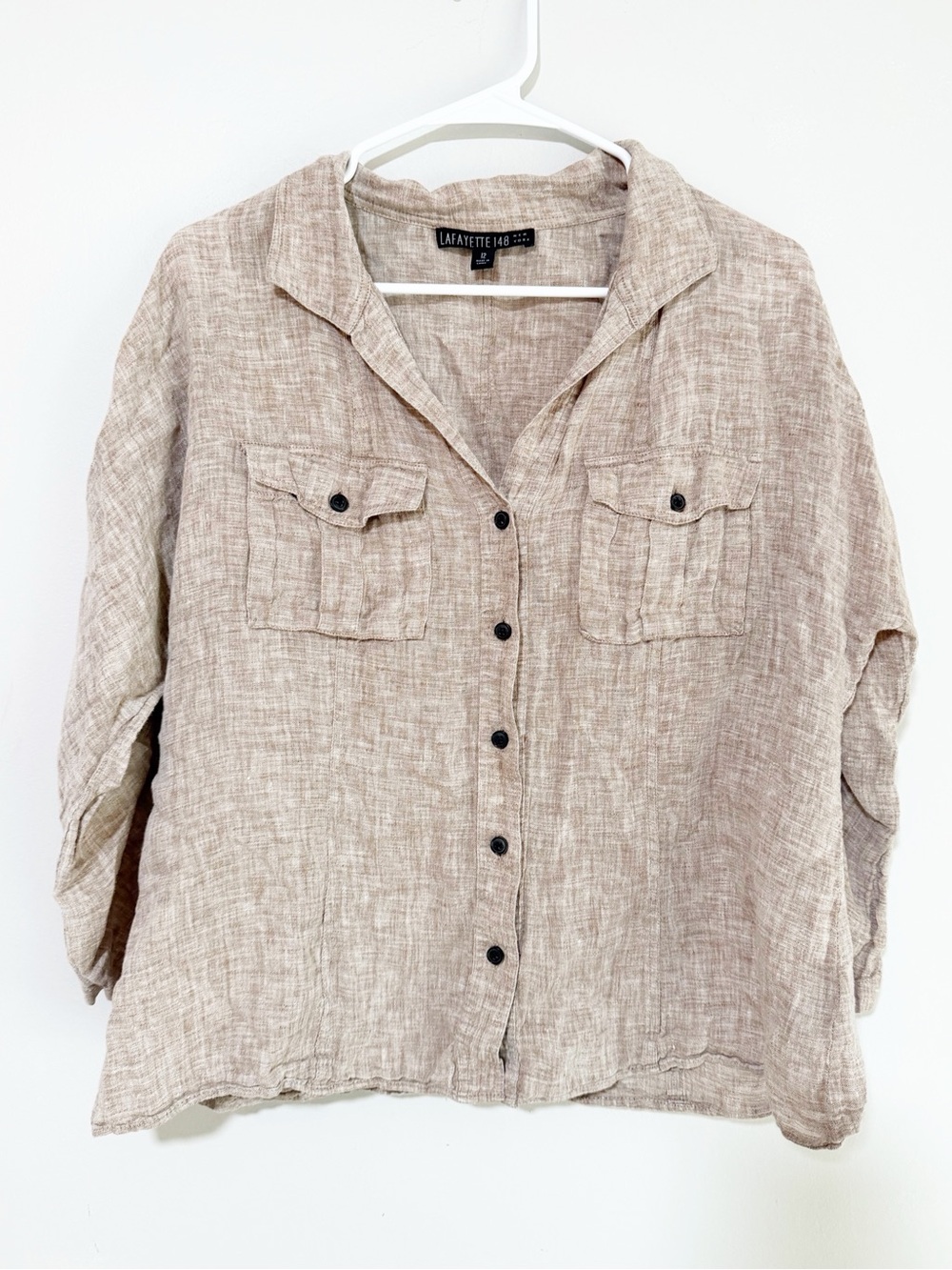 Lafayette 148 linen button up top brown size 12